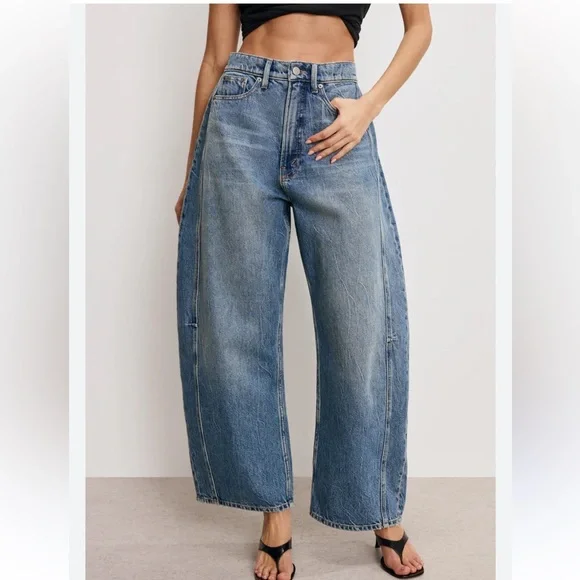 $179 Good American Good Extreme Barrel Relaxed Jeans NWT - Picture 2 of 12